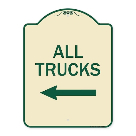 Driveway All Trucks With Left Arrow Heavy-Gauge Aluminum Architectural Sign
